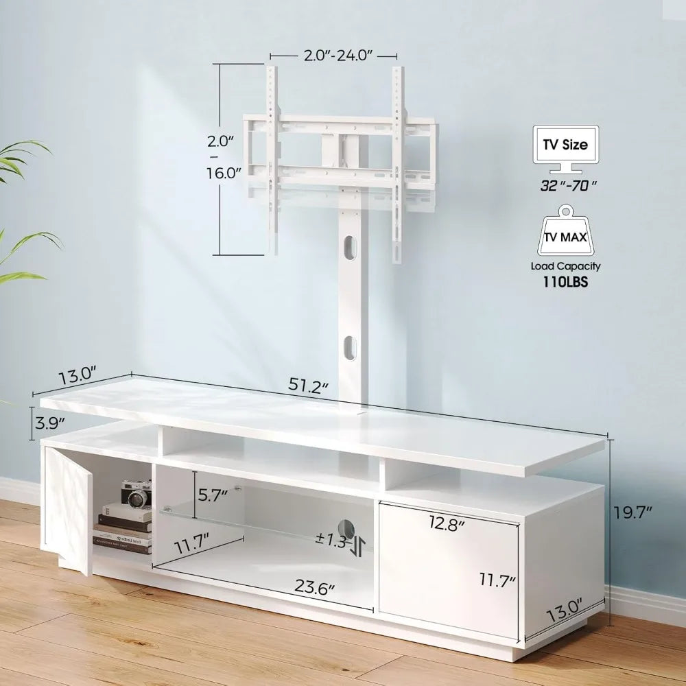 TV Stand with Mount and Power Outlet 51.2 Inch Swivel TV Stand Mount for 32 to 70 Inch TVs Height Adjustable Modern Entertainment Center