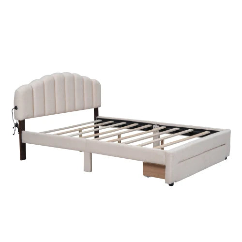 Soft cushion white petal shaped headboard, double bed, light yellow