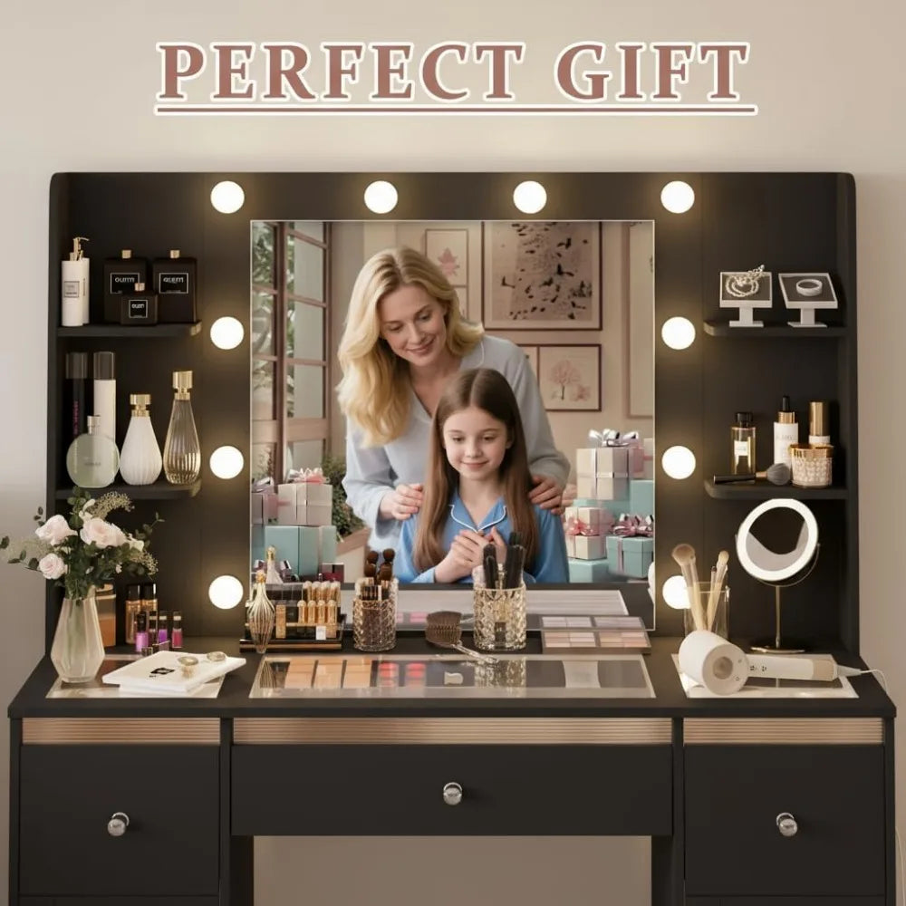 ZHUXIANG Makeup Vanity With Lights Glass Top Mirror