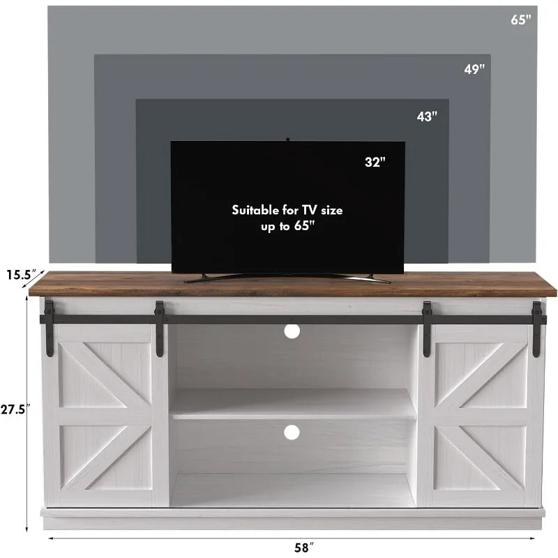 Jummico 65 Inch TV Stand With Sliding Barn Doors White