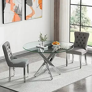 47.24 Inch Modern Silver Glass Dining Table Set For 4