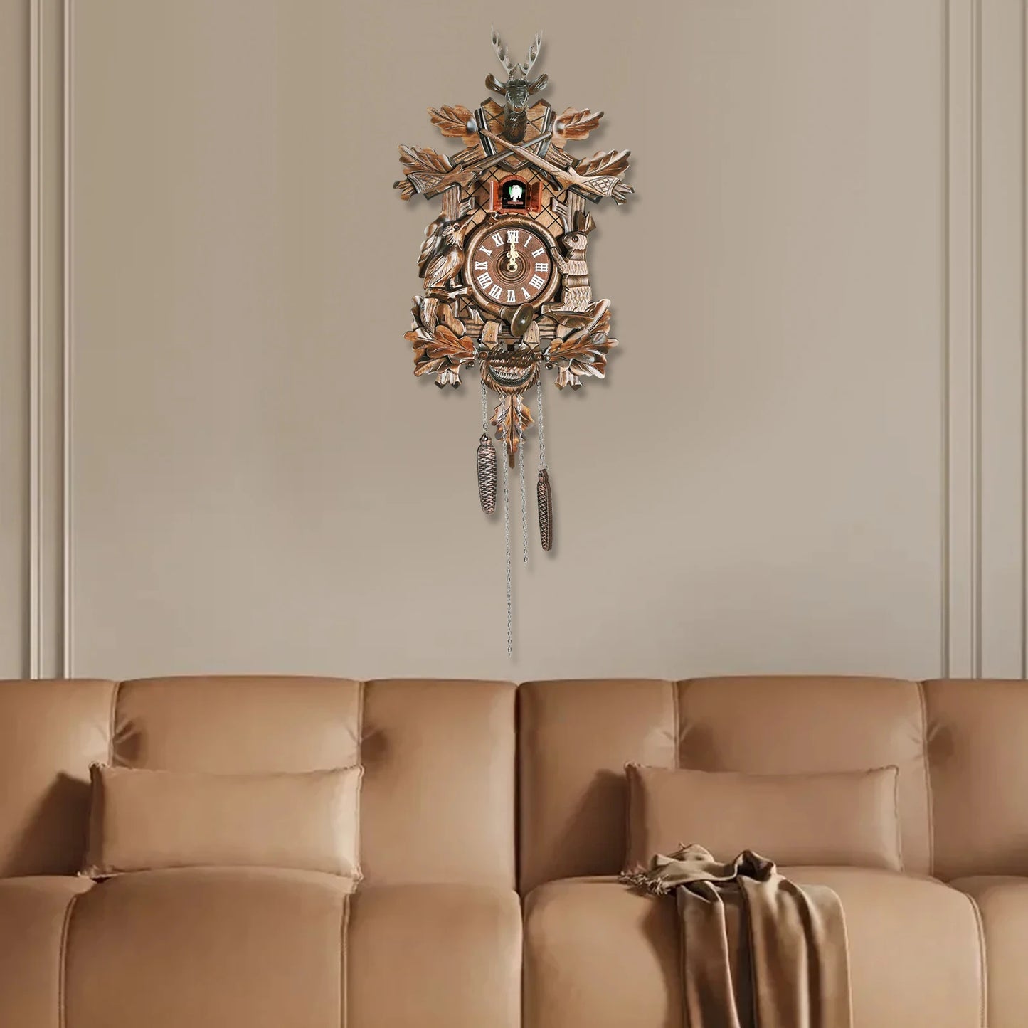 Forest Nordic Cuckoo Wall Timekeeper Handcrafted Intricately Timbered Bird Parlor