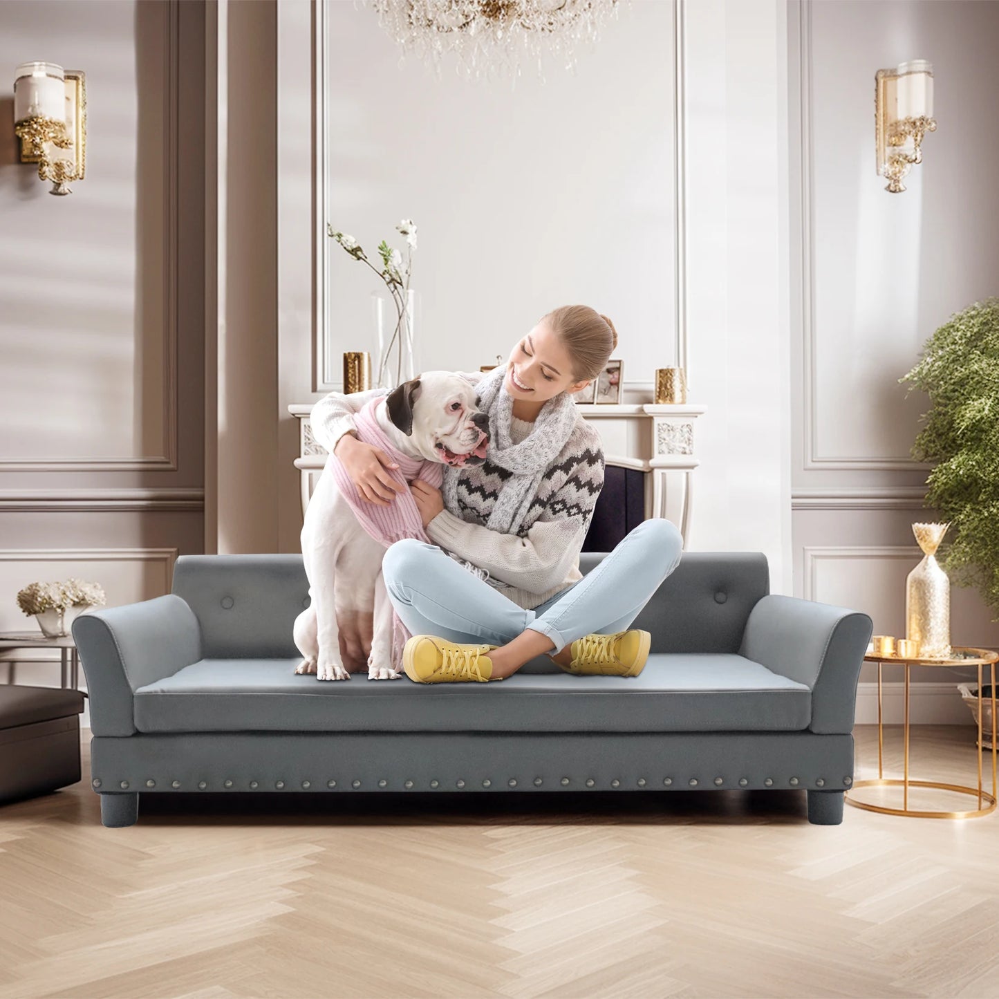 Heavy Duty Large Raised Dog Sofa Bed Cushioned Velvet