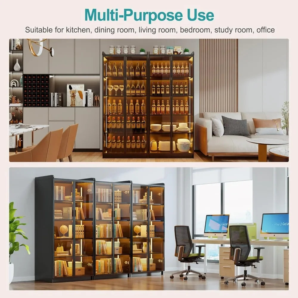 65 Inch LED 5 Tier Bookcase Display Cabinet Modern Home
