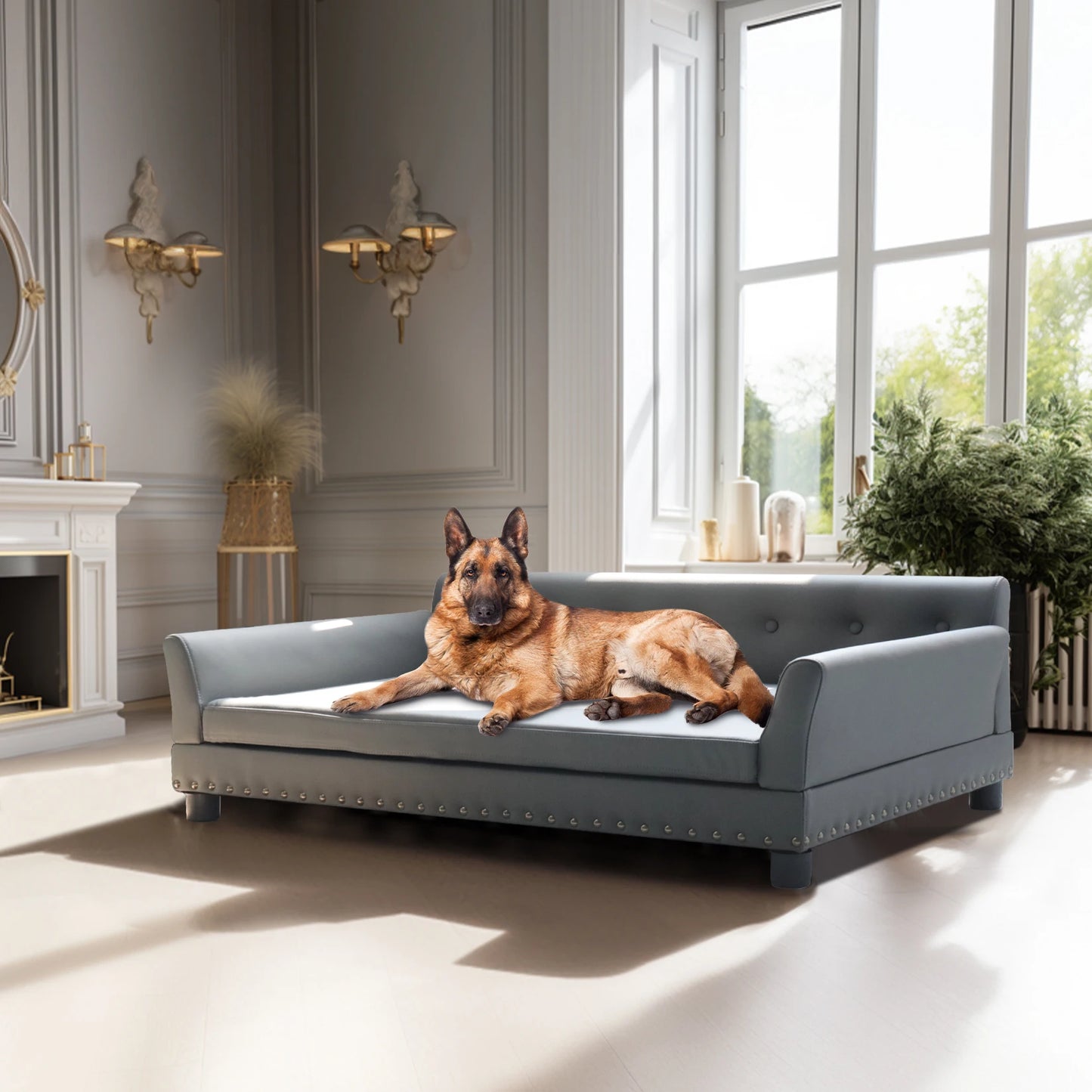 Heavy Duty Large Raised Dog Sofa Bed Cushioned Velvet