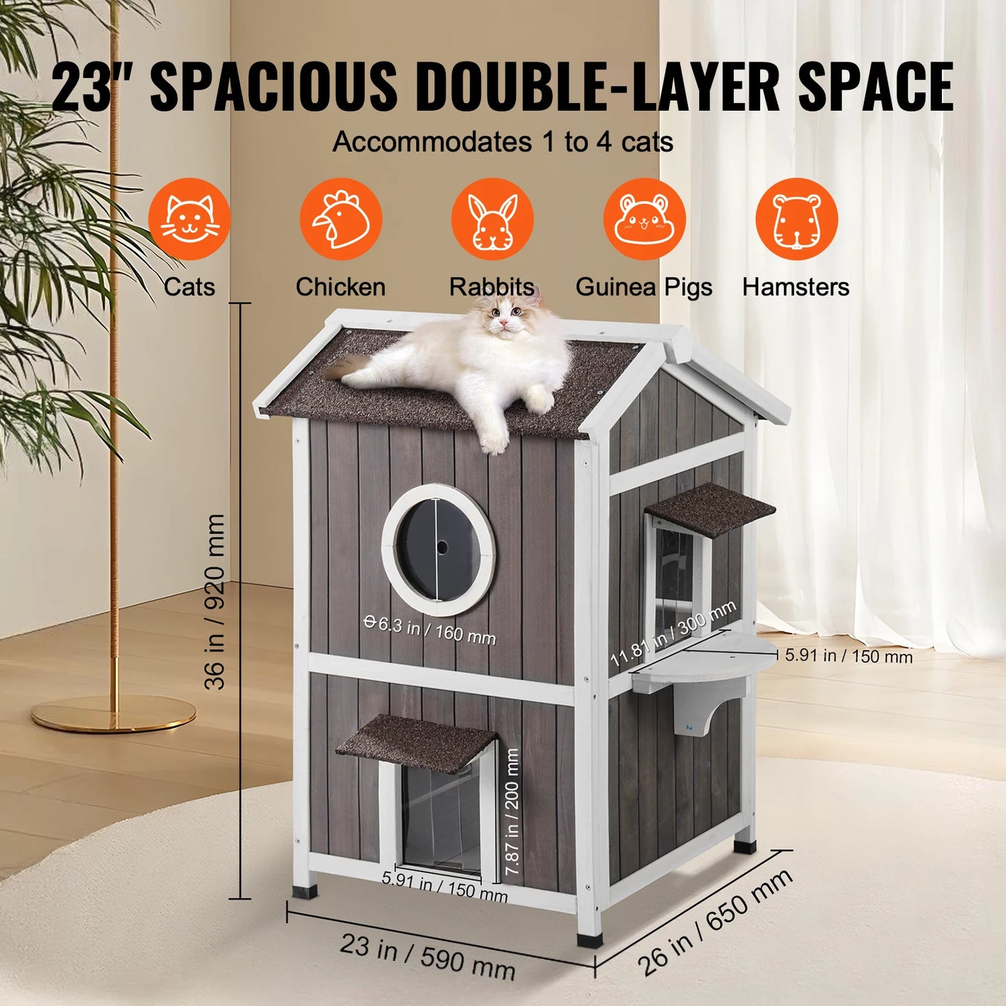 SucceBuy Weatherproof Outdoor Cat House For Feral Cats Wood