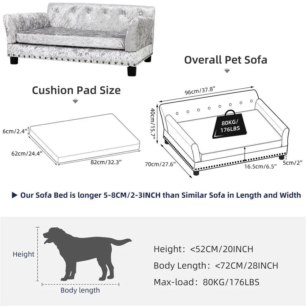 Heavy Duty Large Raised Dog Sofa Bed Cushioned Velvet