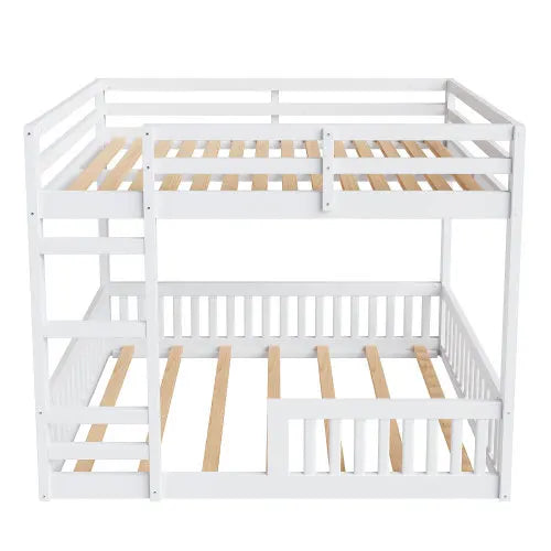 Solid wood bunk bed, minimalist design, with ladder and guardrail, white