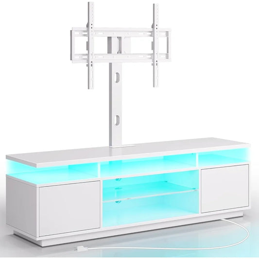 TV Stand with Mount and Power Outlet 51.2 Inch Swivel TV Stand Mount for 32 to 70 Inch TVs Height Adjustable Modern Entertainment Center