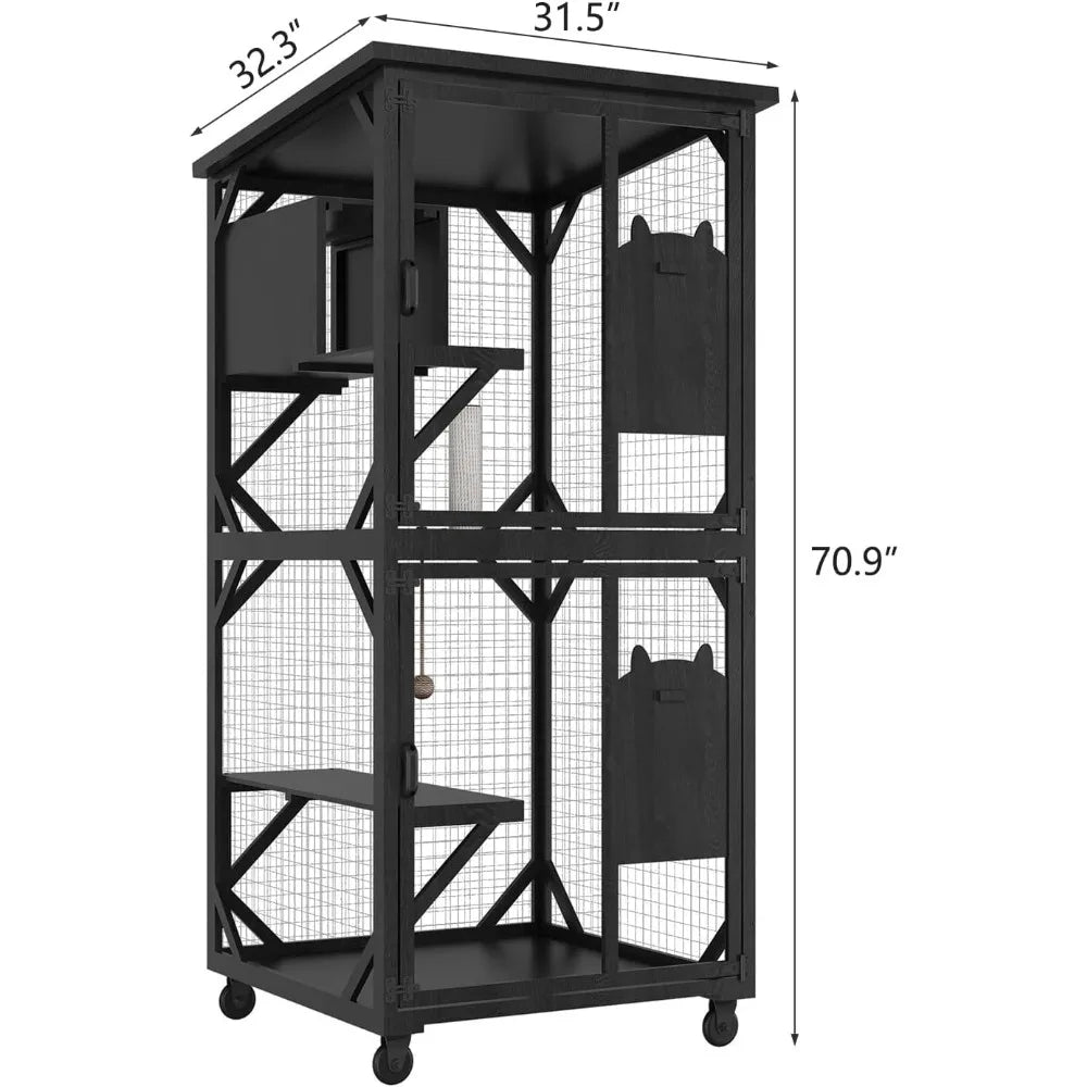 Outdoor Catio Cat Enclosure With Roof And Jumping Platforms