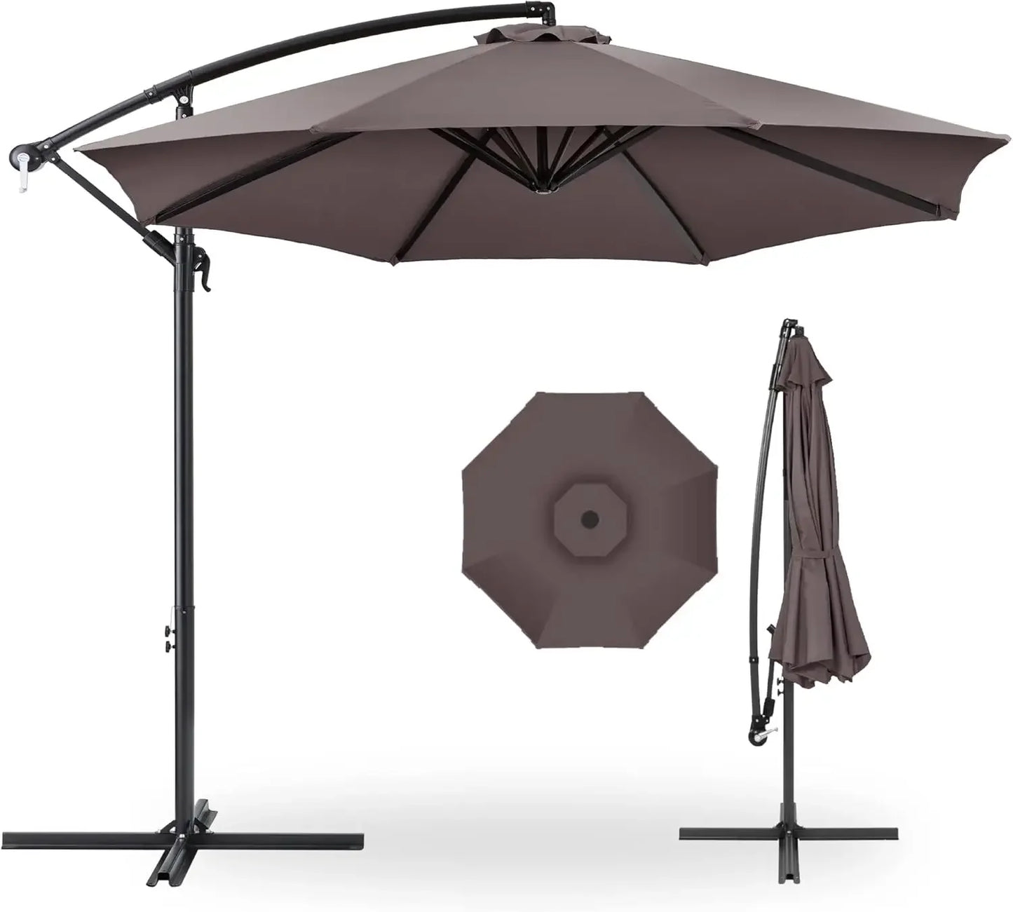 10ft Offset Hanging Patio Umbrella With Tilt And 8 Ribs