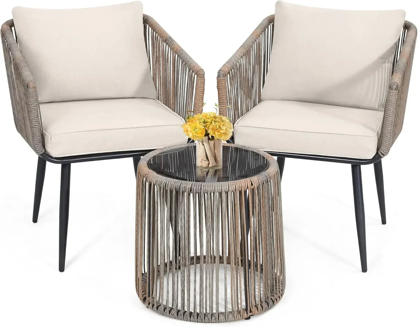 3 Piece Rattan Bistro Set For Balcony Patio Outdoor