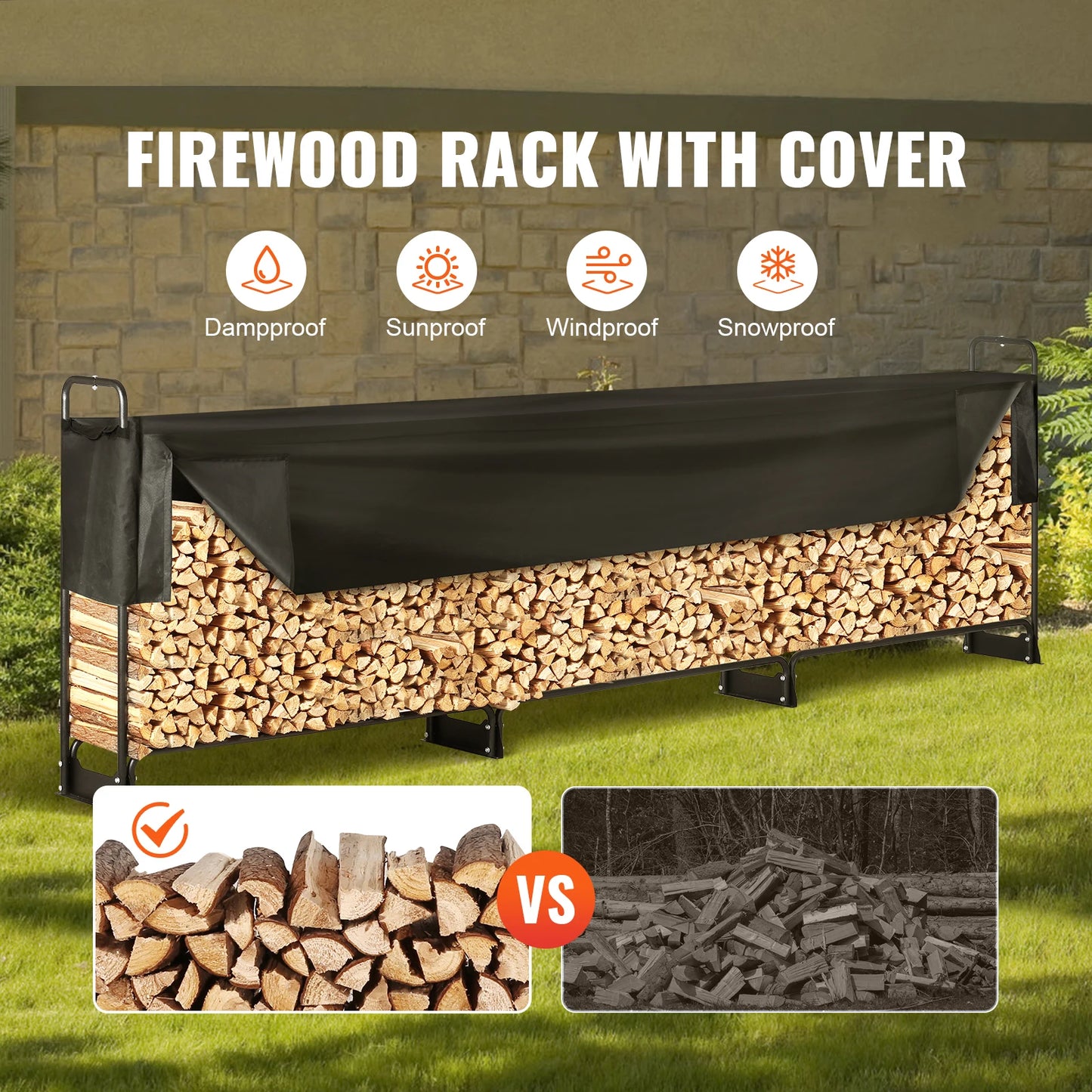 SucceBuy Firewood Rack With Cover Eco Friendly Metal Frame