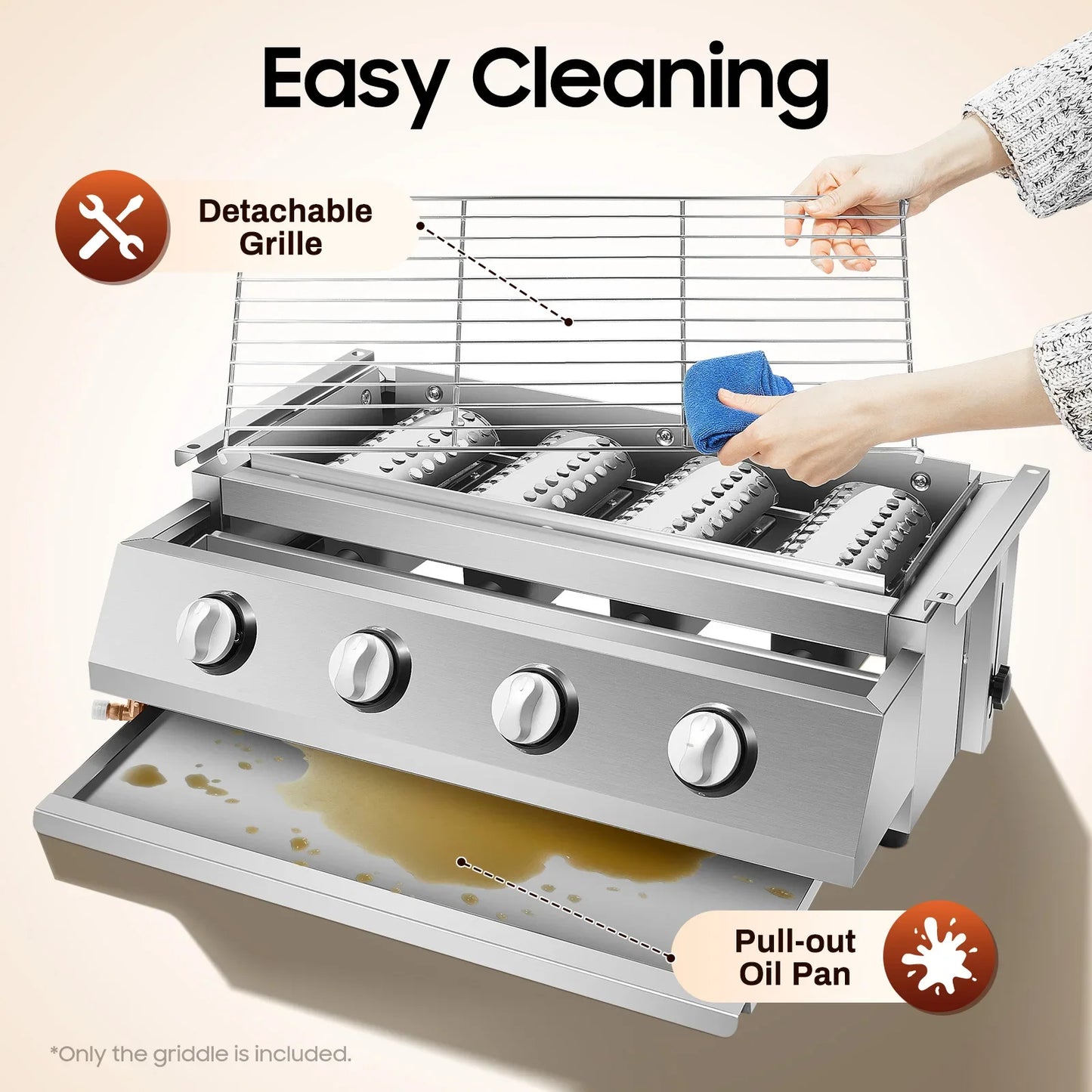 Garden LPG Gas Grill For Camping And Picnics Adjustable Height With Removable Oil Catch Tray