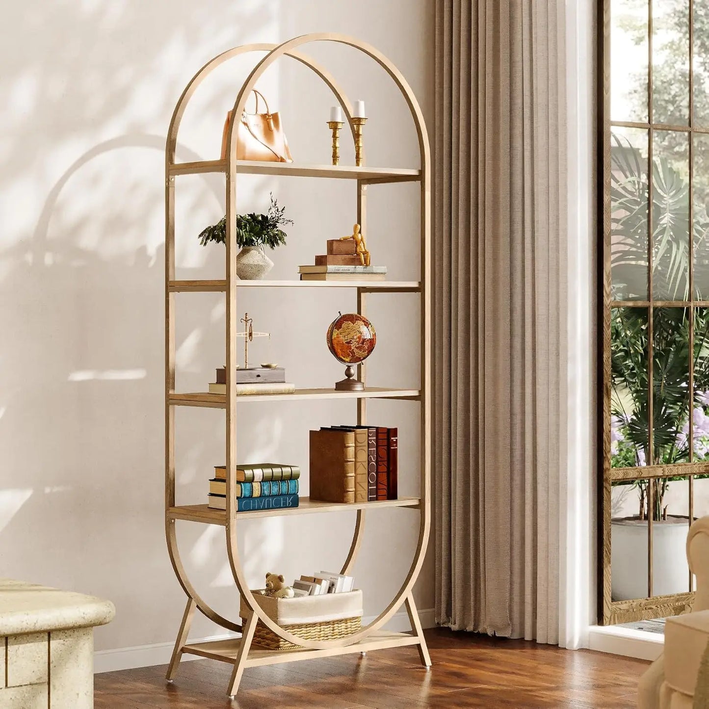 Five Tier Arched Bookcase 70.8 Inch Tall Modern Open Shelf