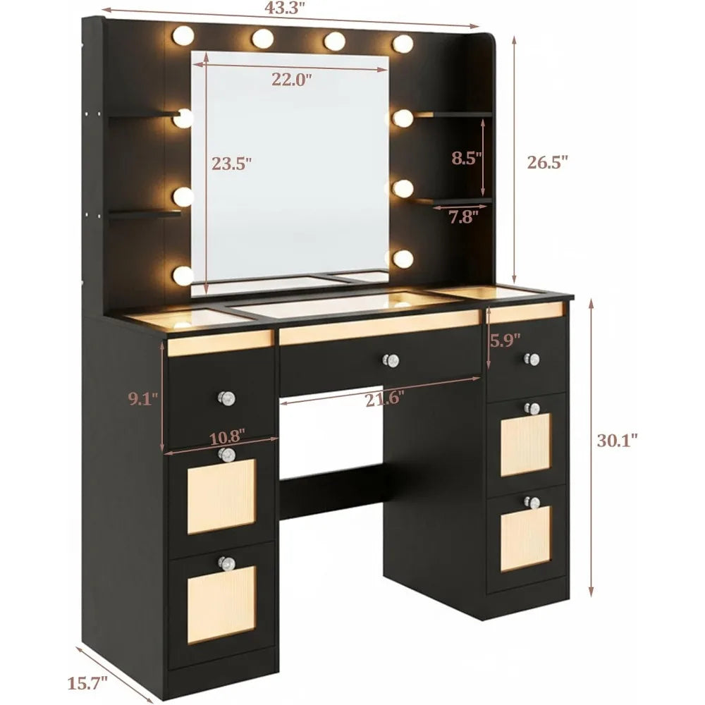 ZHUXIANG Makeup Vanity With Lights Glass Top Mirror