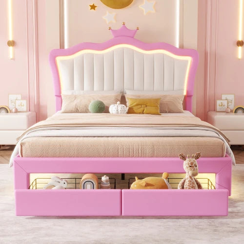 Full Size Padded Princess Bed Frame With LED Lights