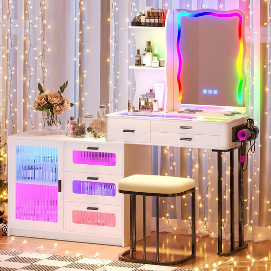 ZHUXIANG RGB Makeup Vanity Desk With Wireless Charging Station