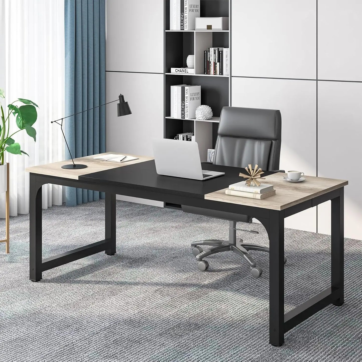 White Executive Desk Computer Office Desk Workstation Laptop Desk Study Writing Table Business Furniture for Home Office