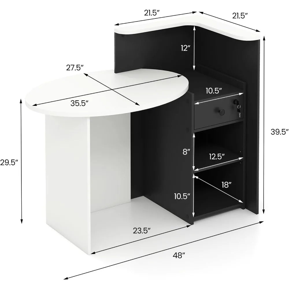 MKDK Retail Counter With Lockable Drawer L Shaped Desk