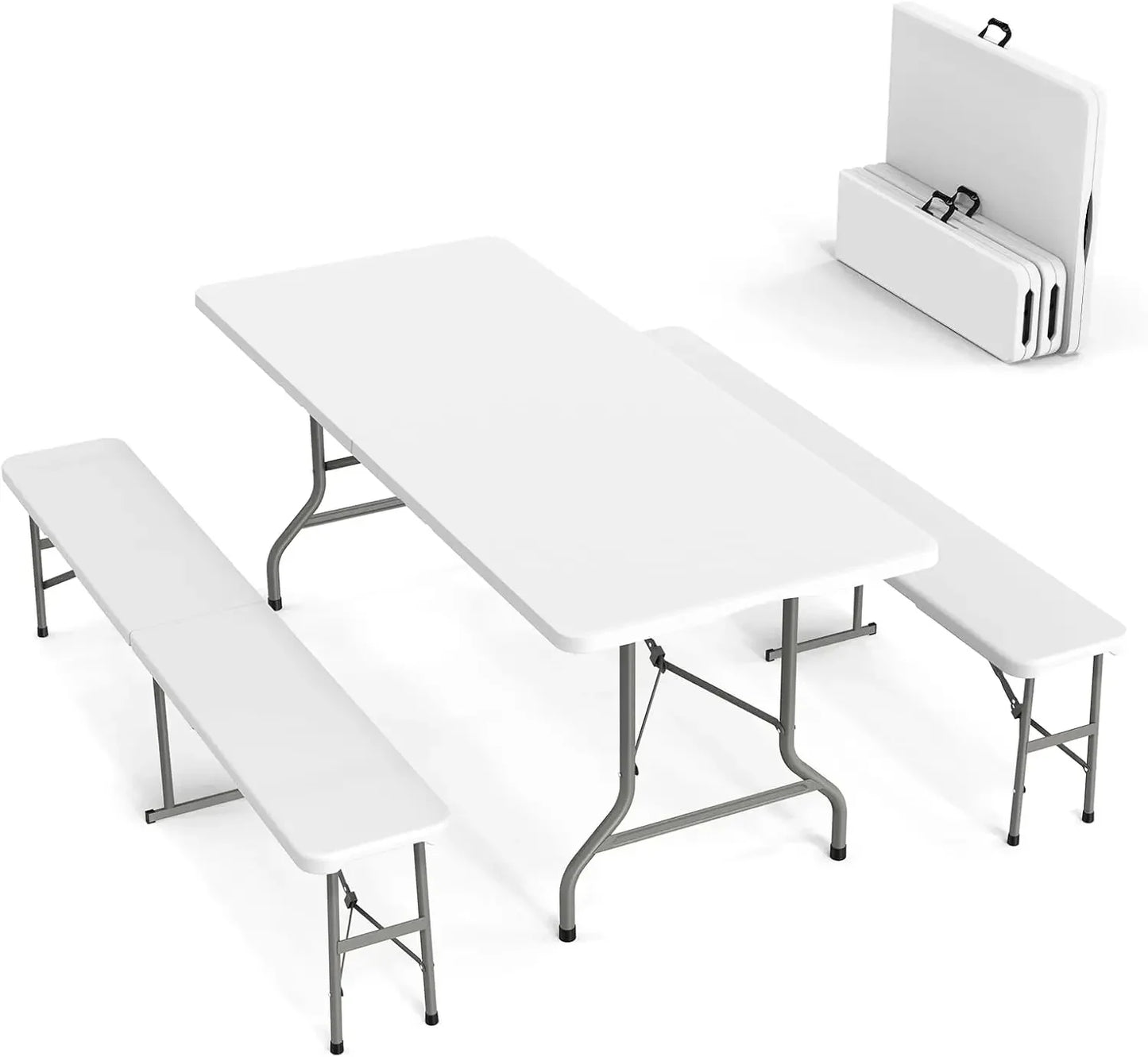 6 Foot Folding 3 Piece Picnic Table Set With Benches