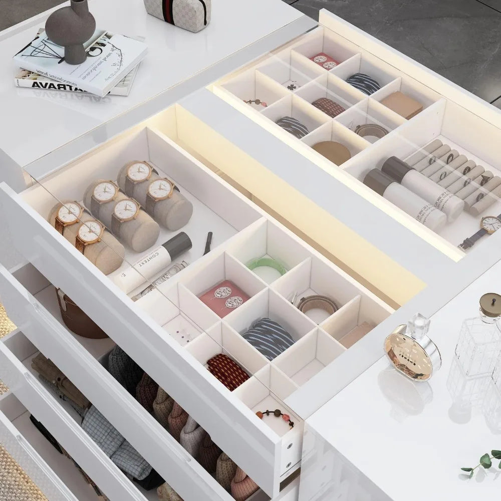 Modern White Dresser Island Wardrobe With 16 Drawers