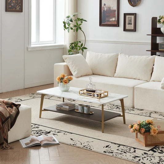 Rectangular Coffee Table With Metal Frame Open Shelf