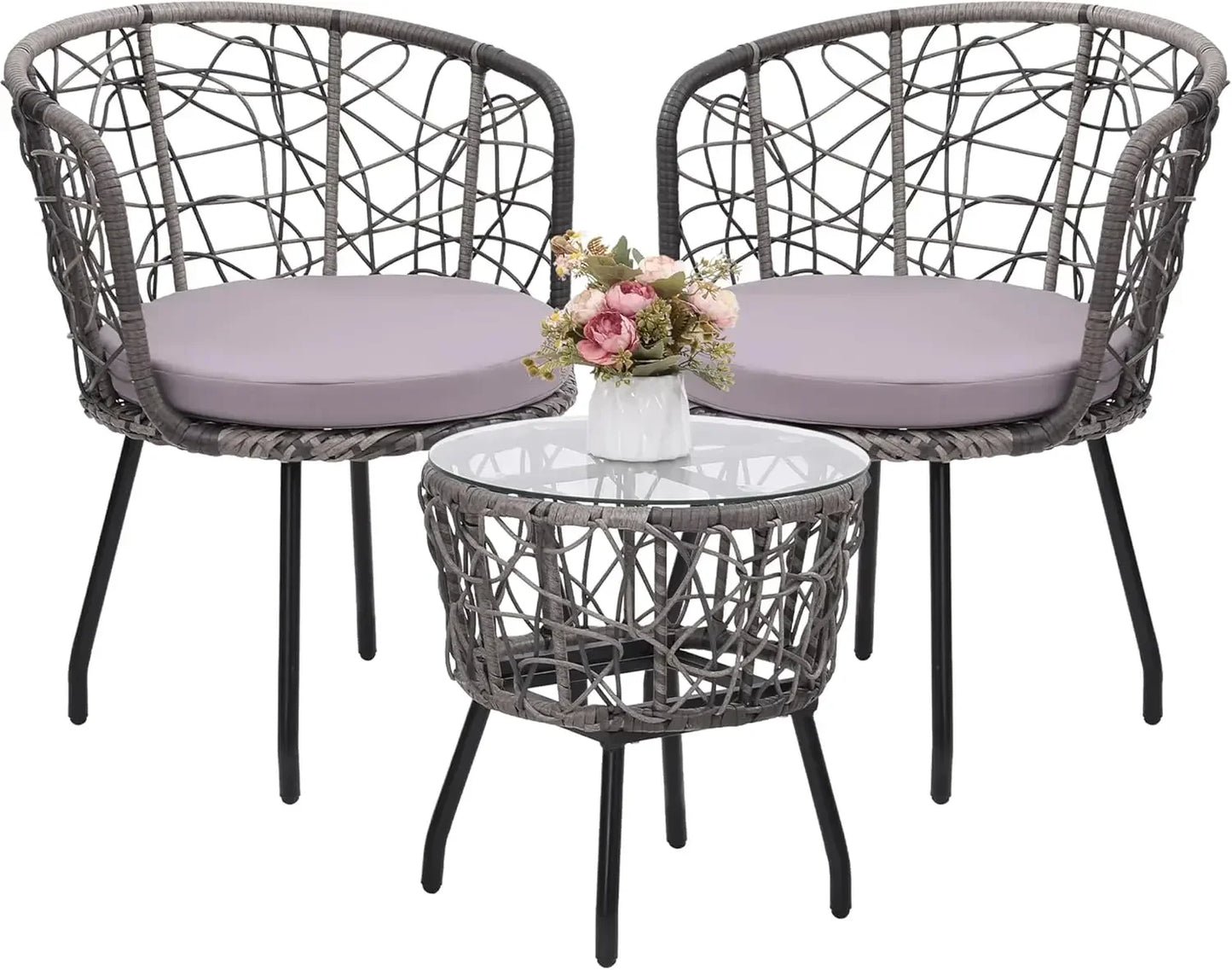 3 Piece Rattan Bistro Set For Balcony Patio Outdoor