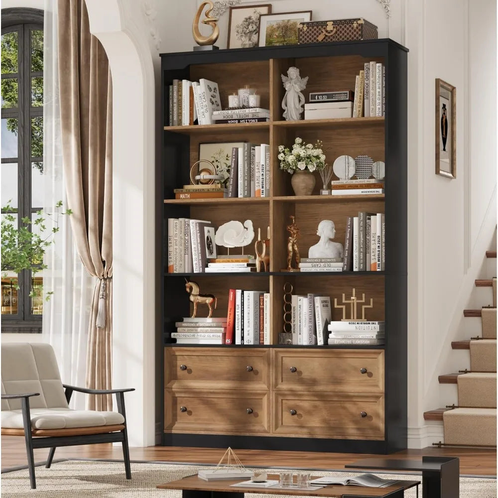 71 Inch Tall Bookshelf With 4 Drawers 6 Tier Wide Storage