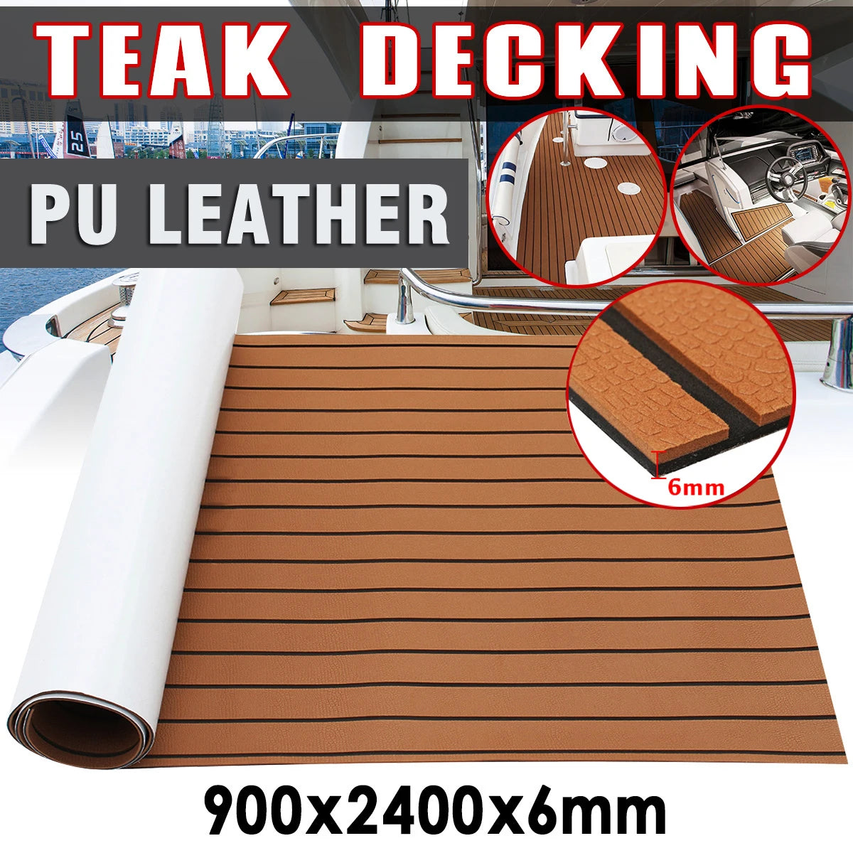 EVA Foam BoatDeckMatFauxTeak Selfadhesive AntiSlipTraction MarineFlooring YachtDecking AllWeatherDurable