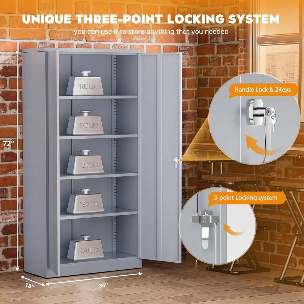 72 Inch Locking Metal Garage Storage Cabinet With Shelves