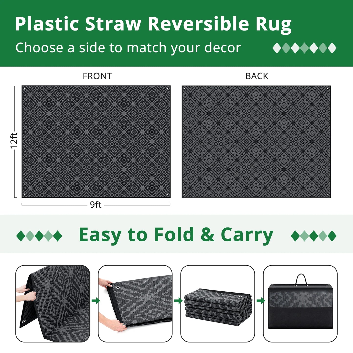 Outdoor Polyester Geometric Carpet For Patio And Picnic