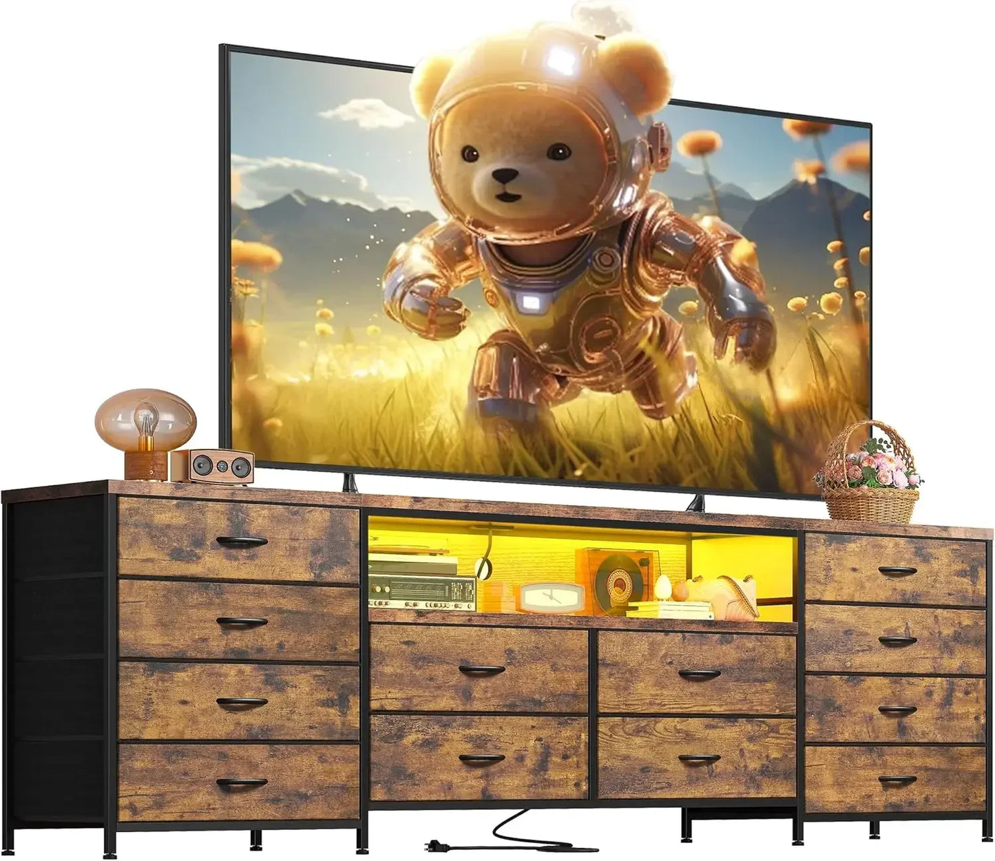 Modern 63 Inch TV Stand Dresser For 65 70 75 TV With Outlet