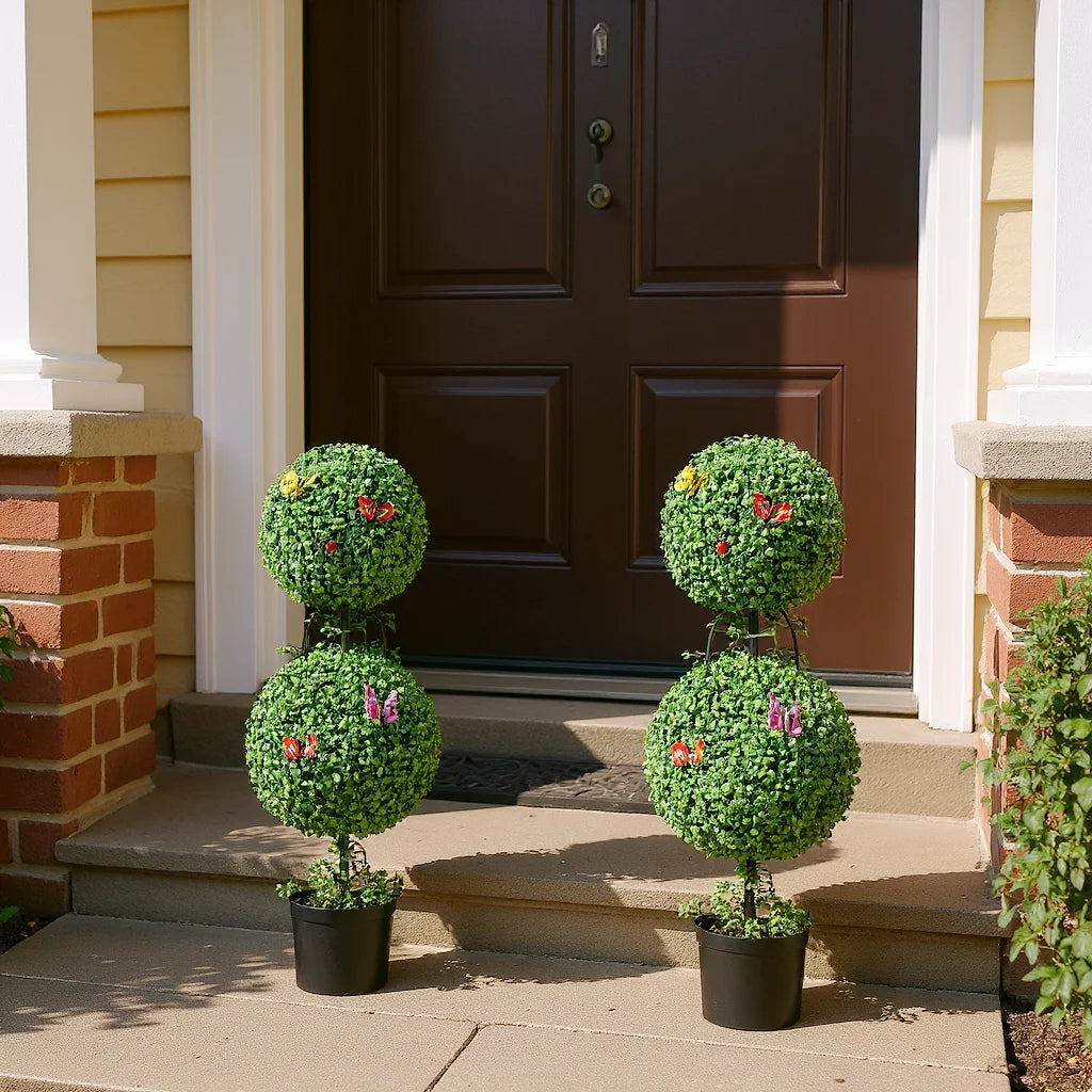 TWISTER.CKCN Artificial Double Ball Topiary Trees With Vines Insects Decor For Home Offices Porch Set Of 2