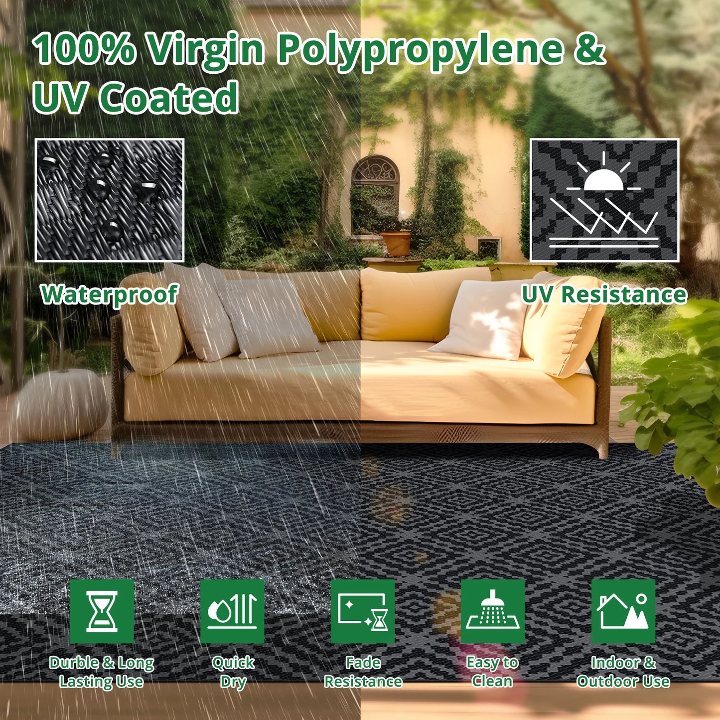 Outdoor Polyester Geometric Carpet For Patio And Picnic