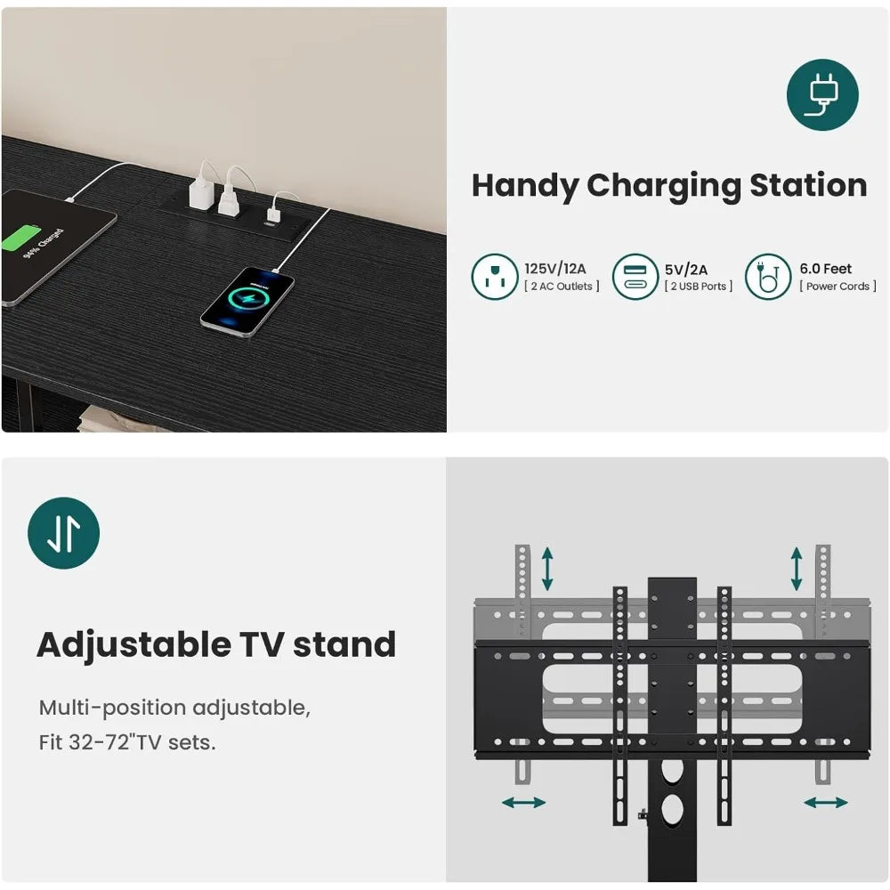 ZHUXIANG Modern TV Stand With Mount And Storage Outlets