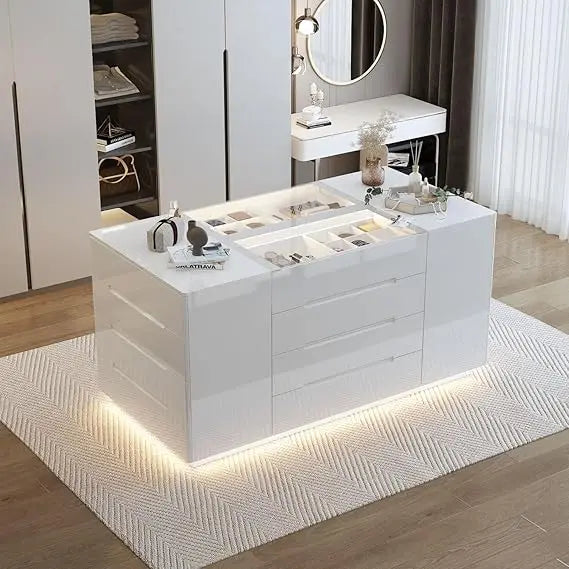 Modern White Dresser Island Wardrobe With 16 Drawers