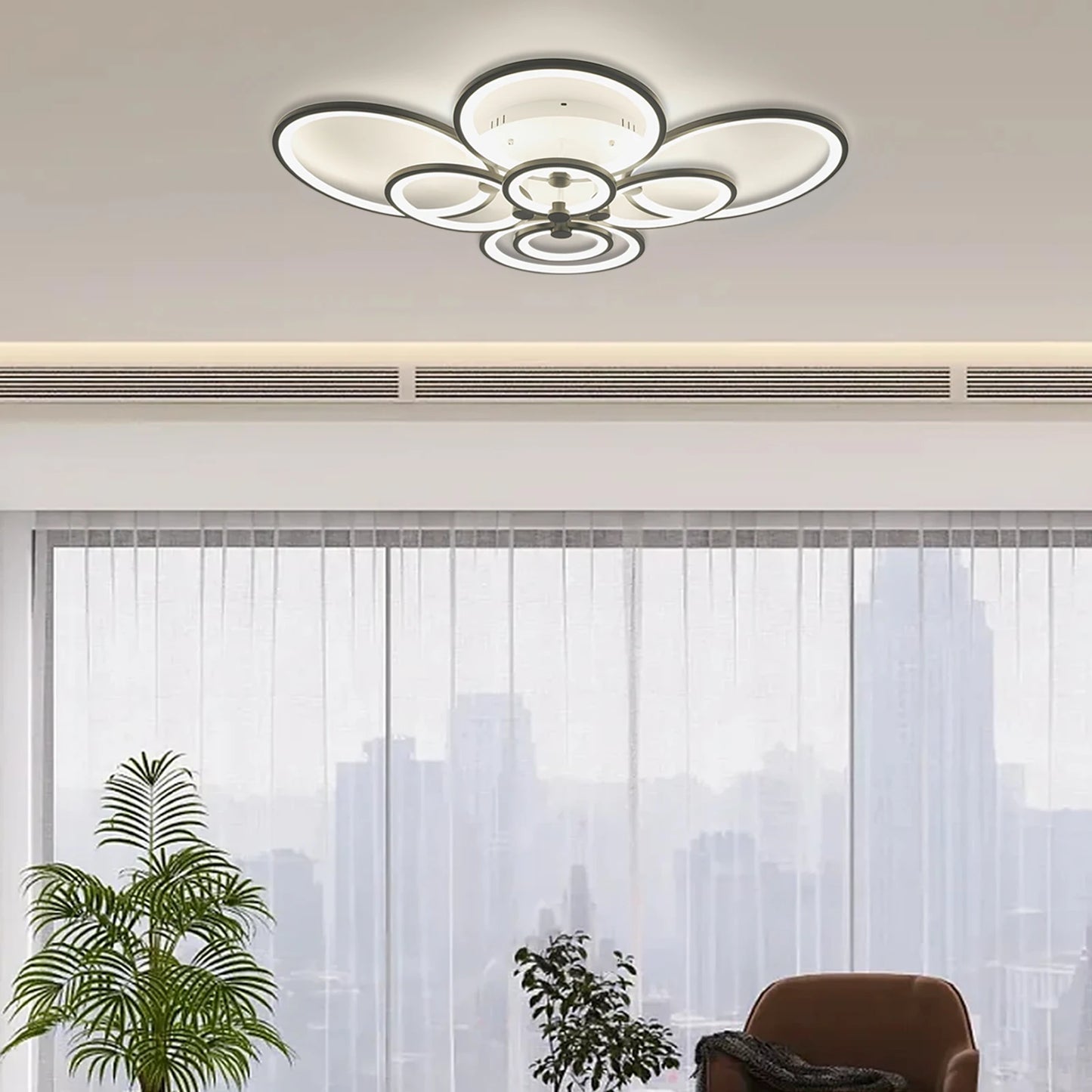 LED Dimmable Ceiling Light With Remote 8 Ring Flush Mount
