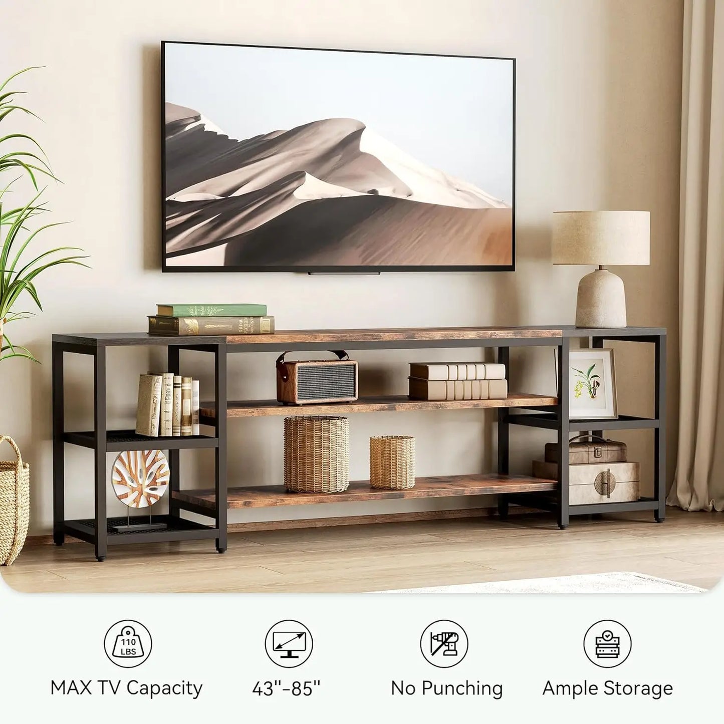 78 Inch Farmhouse TV Stand With Storage For 85 Inches
