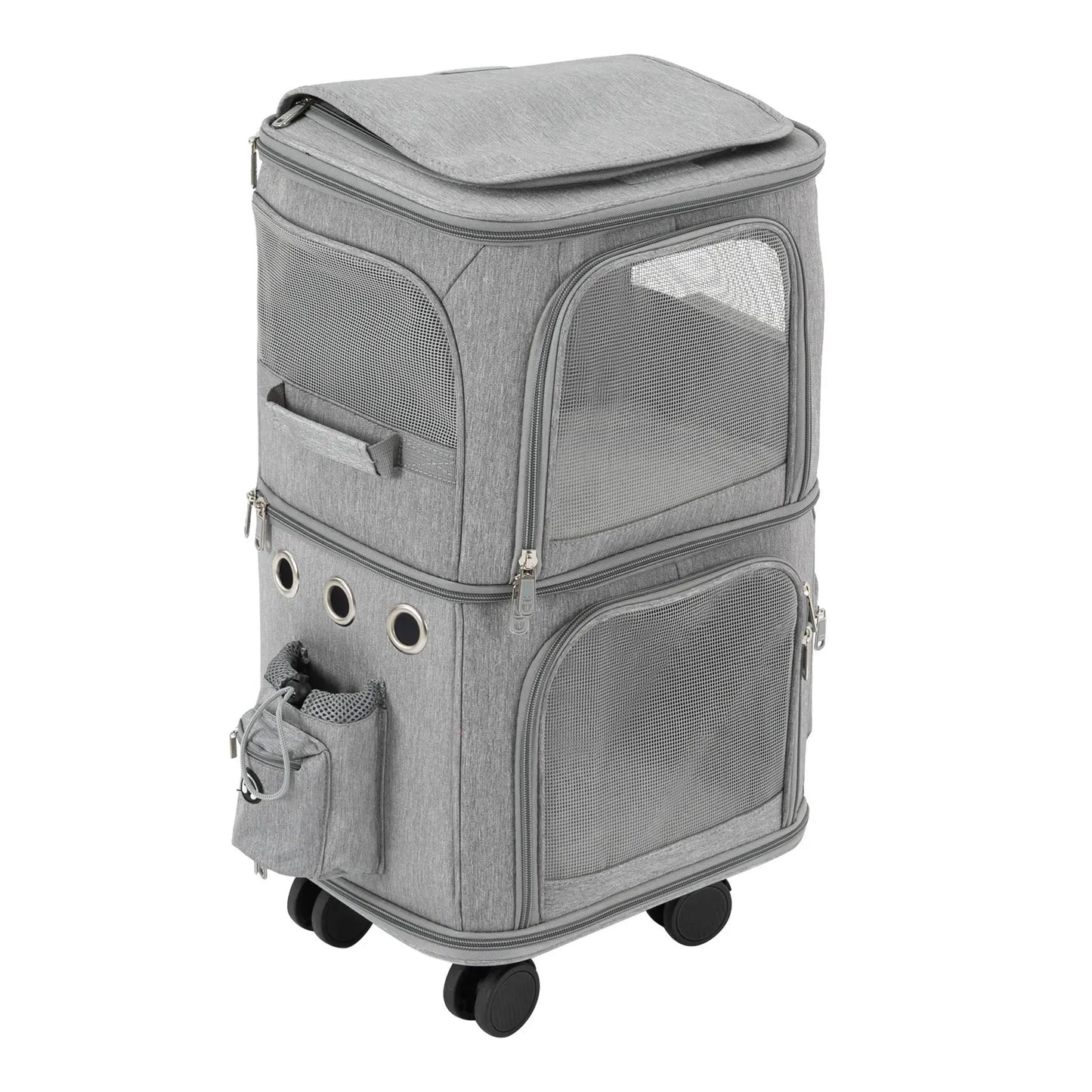 Cat Rolling Carrier With Wheels Dual Compartment For Travel