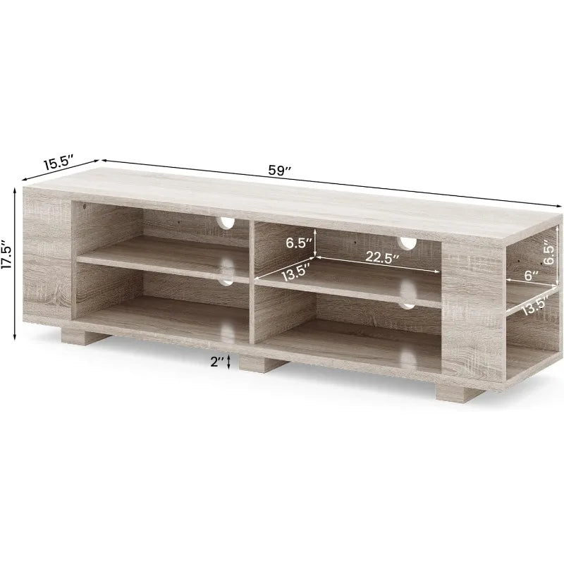 Tangkula Wood TV Stand for TVs up to 65 Inch Flat Screen,Modern Entertainment Center with 8 Open Shelves, (White Oak)