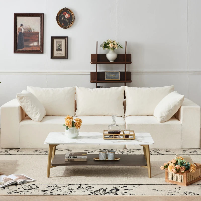 Rectangular Coffee Table With Metal Frame Open Shelf