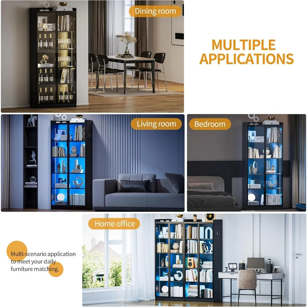 MKDK Lighted 5-Tier Display Cabinet With Acrylic Doors