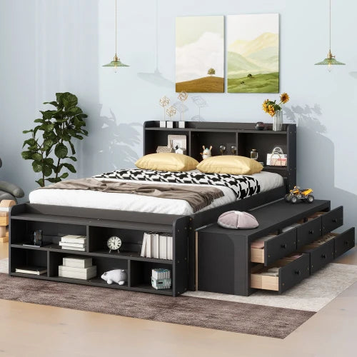 Full Bed Bookcase Headboard And Storage Drawers Espresso