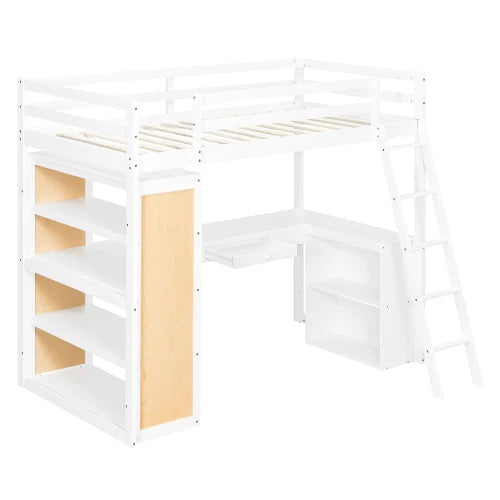 Modern White Double Decker Loft Bed With Desk Minimalist