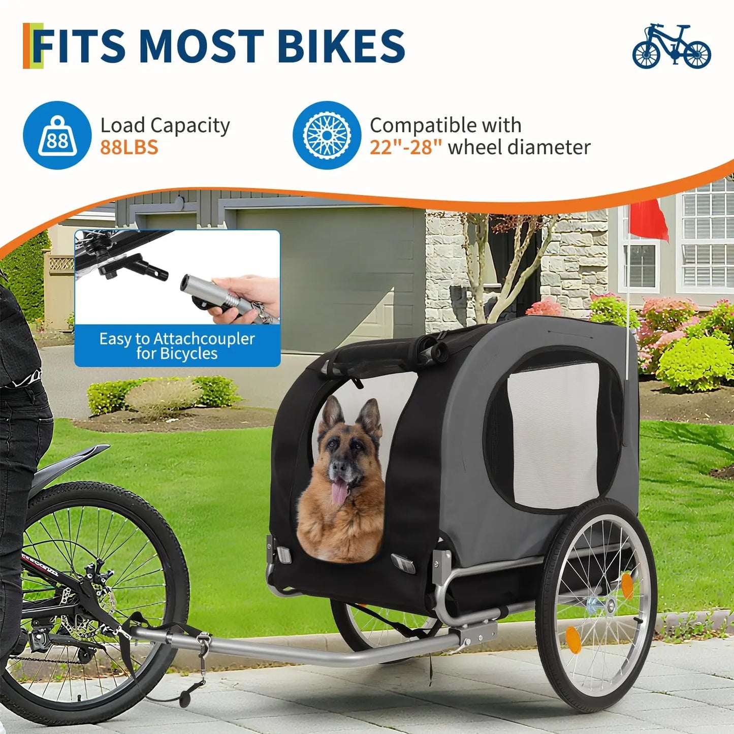 HiMISS Dog Bike Trailer Folding Pet Carrier Oxford Fabric