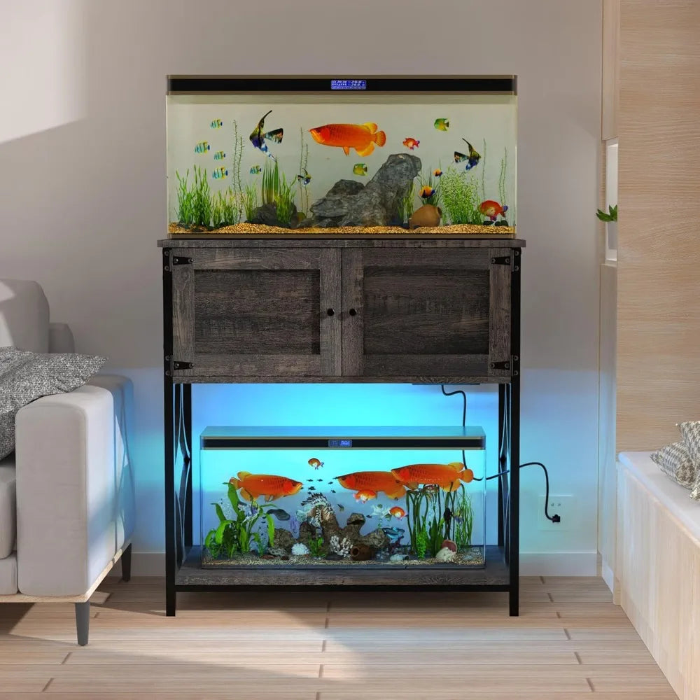 Color Aquarium Stand With Power Outlets LED Light Cabinet