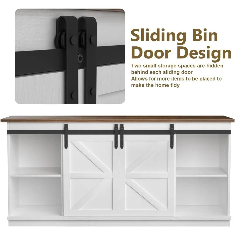 Jummico 65 Inch TV Stand With Sliding Barn Doors White