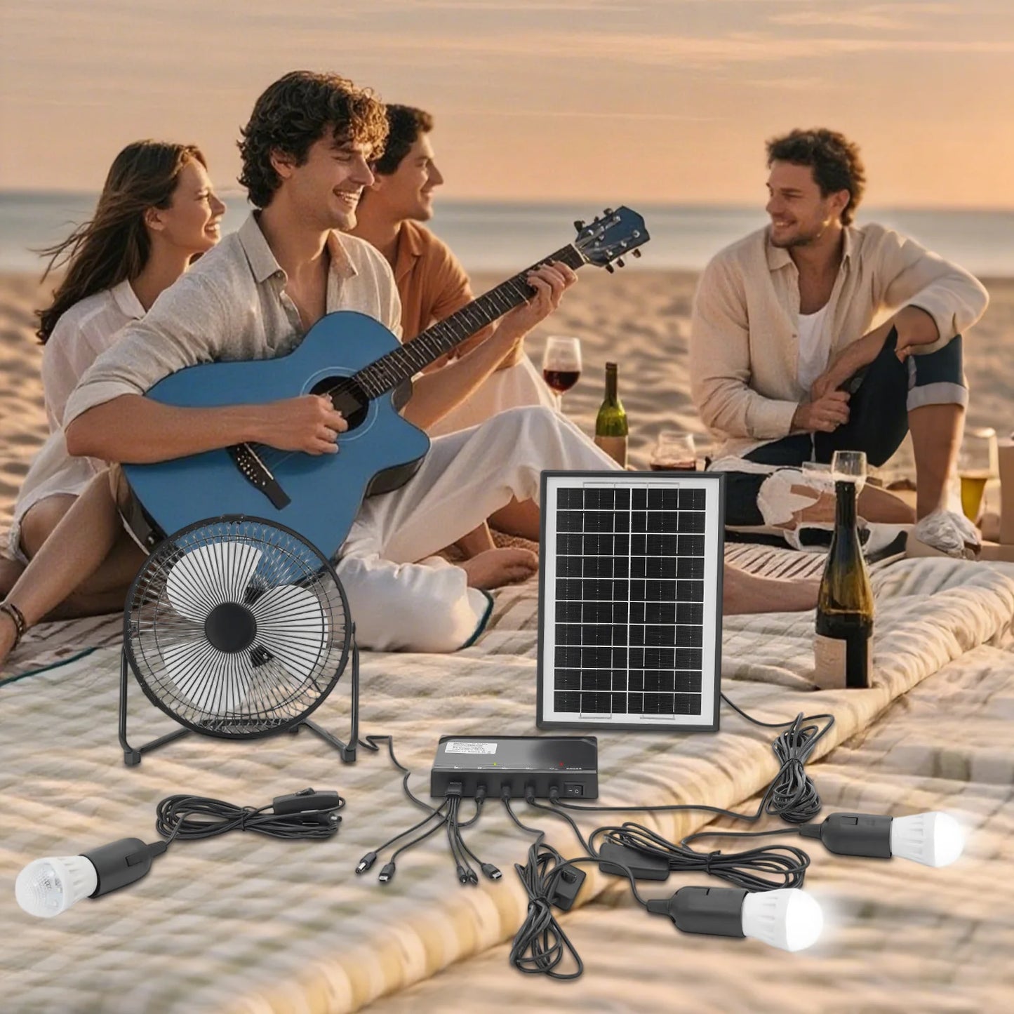 Hign-concerned Solar Powered Fan And Light Set Outdoor Kit