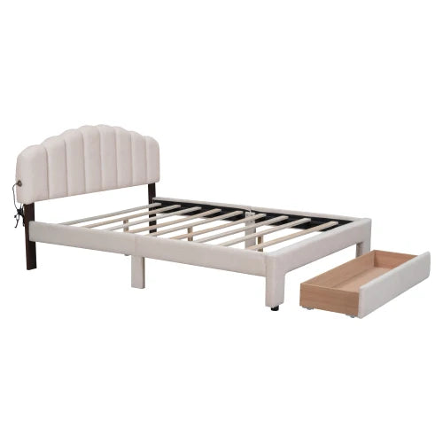 Soft cushion white petal shaped headboard, double bed, light yellow